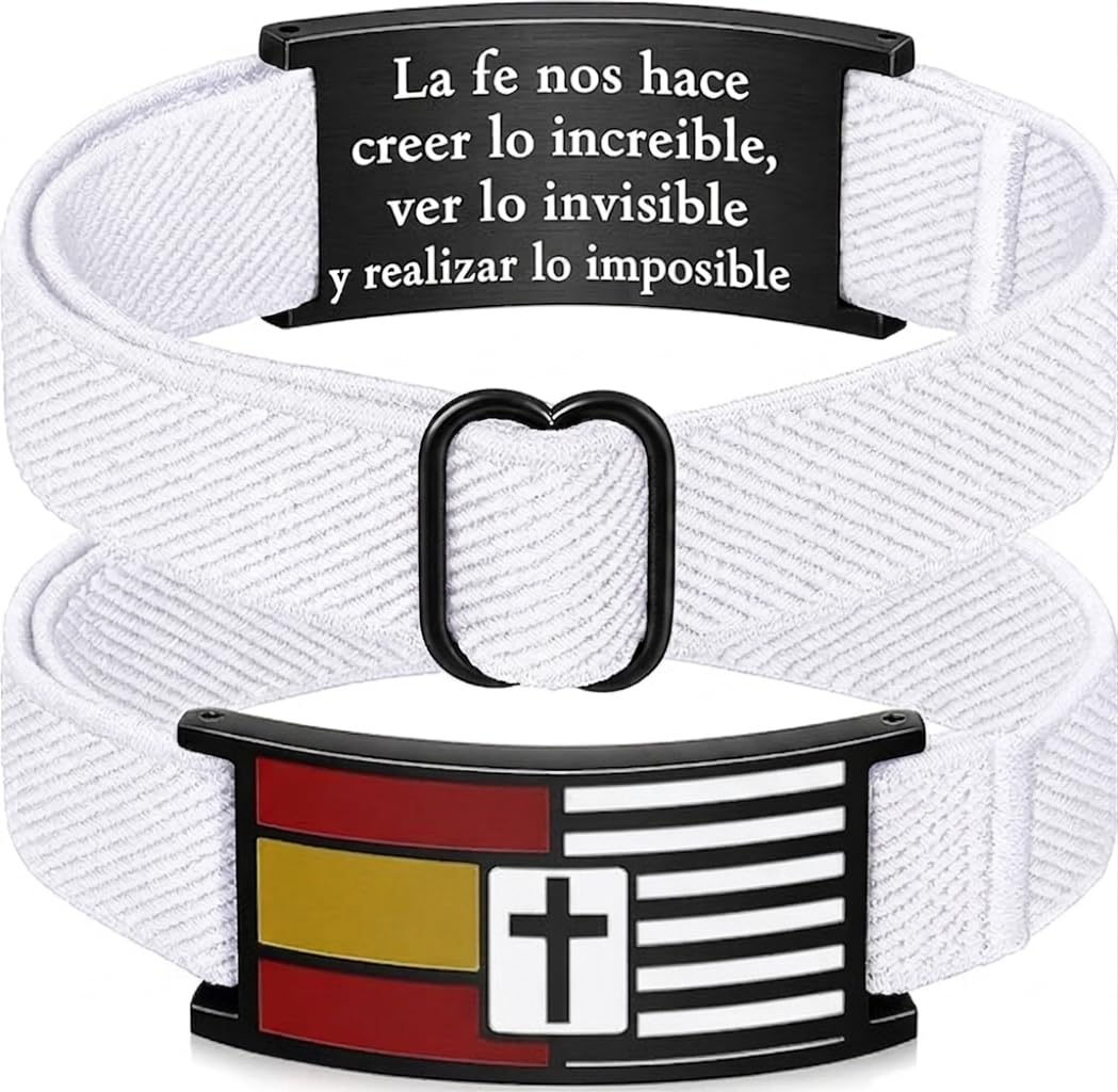 Spain Bracelet Women – Adjustable Elastic Bracelets Women and Girls – Stainless Steel Bracelet Spanish Flag and Cross Christian Faith – Personalized Gifts with Bag