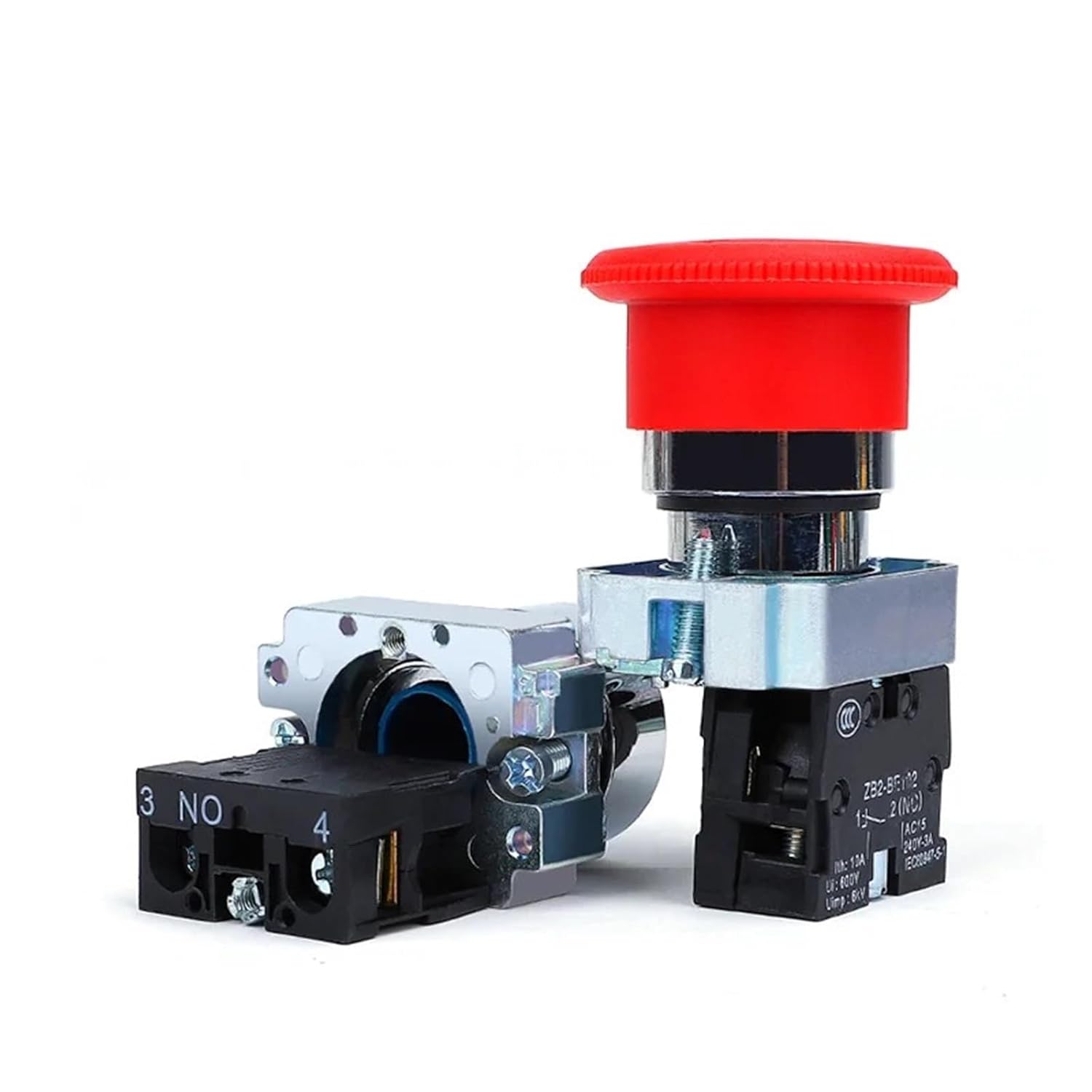 22mm 10A XB2 Momentary Reset Push Button Switch NO NC Power Start Stop Rotary Key Circular Flat 1Pcs(Rotary Mushroom 1NC)