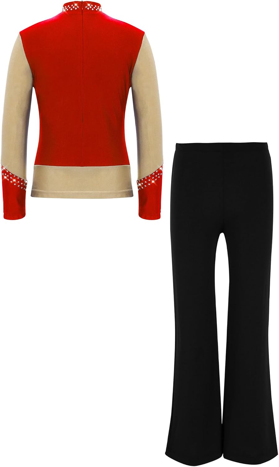 Kids Boys Figure Ice Skating Clothing Sets Sparkly Long Sleeve Shirt and Pants Latin Jazz Dance Outfit Red 12 Years