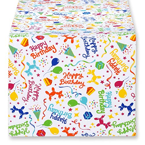 Cackleberry Home Happy Birthday Balloon Dogs Cotton Table Runner Reversible 14 X 48 Inches #TOP2