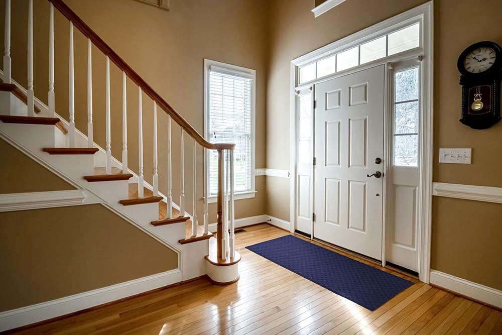garland rug town square navy blue 2' x 12' non slip area rug for living rooms & hallways, stylish & durable for high-traffic areas navy 2' x 12' (rectangular)