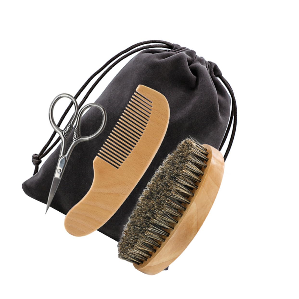 Beard Styling Kit Hair Care Tools for Men Professional Beard Shaving Comb Scissors Brush Compact Bag