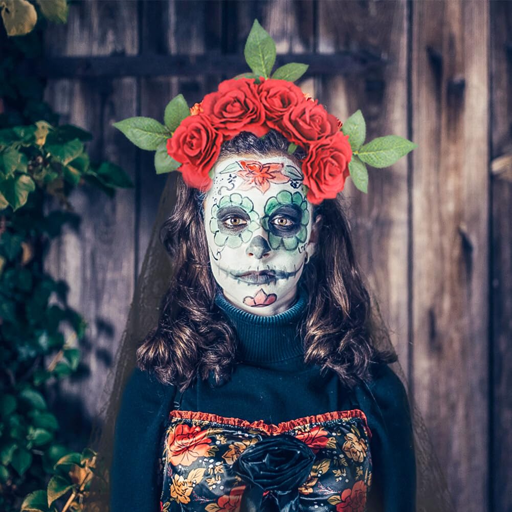 FRCOLOR Jour Des Morts Couronne De Fleurs Mexicaine Bandeau, image size:1001x1001