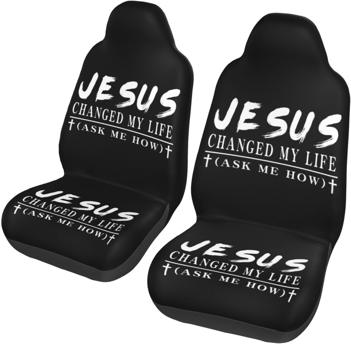 Jesus Changed My Life Christian Cross Car Seat Covers Front Seats-Universal Automotive Seat Covers Full Set of 2 Pcs,Fits Most Cars SUV and Truck