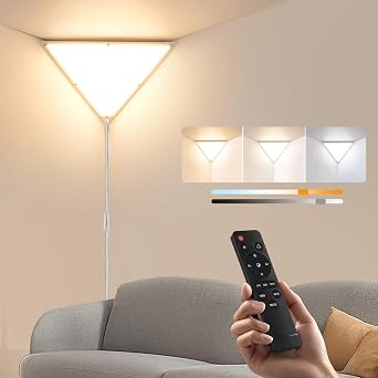 Upgraded Corner Light with Remote, 24W 2200LM LED Corner Lights for Living Room, 3000K/4000K/6000K Plug in Ceiling Lights with Switch, Stepless Dimmable LED Lamp for Bedroom, Triangle Shape1 Pack