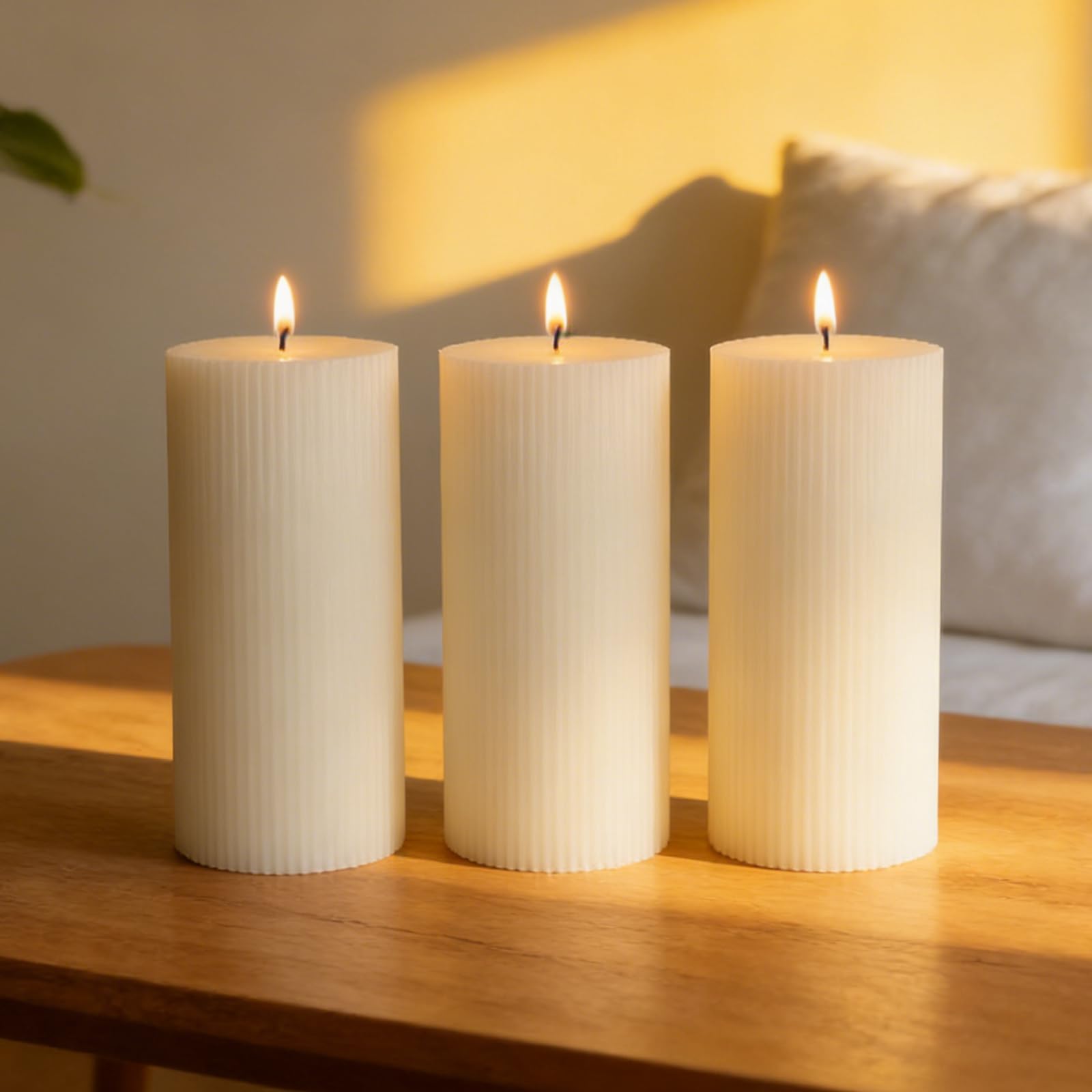 Photo 1 of ***ONLY 2*** 3×6 Inch Thick Ribbed Soy White Pillar Candle Set, 3 Packs White Votive and Emergency Candles, 180 Hours Burn Time, Smokeless&Dripless Large Round Candle for Wedding/Home/Office Decor