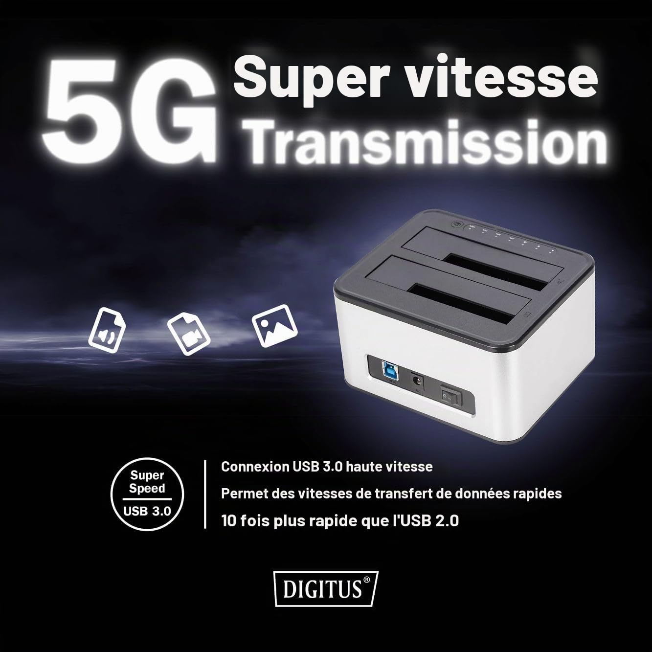 DIGITUS DA-71540-2 – Station d'accueil SATA duale – USB 3.0 – pour SSD et disques durs 2,5"/3,5" – SATA 3 – avec Fonction de clonage – Plug & Play – Gris
