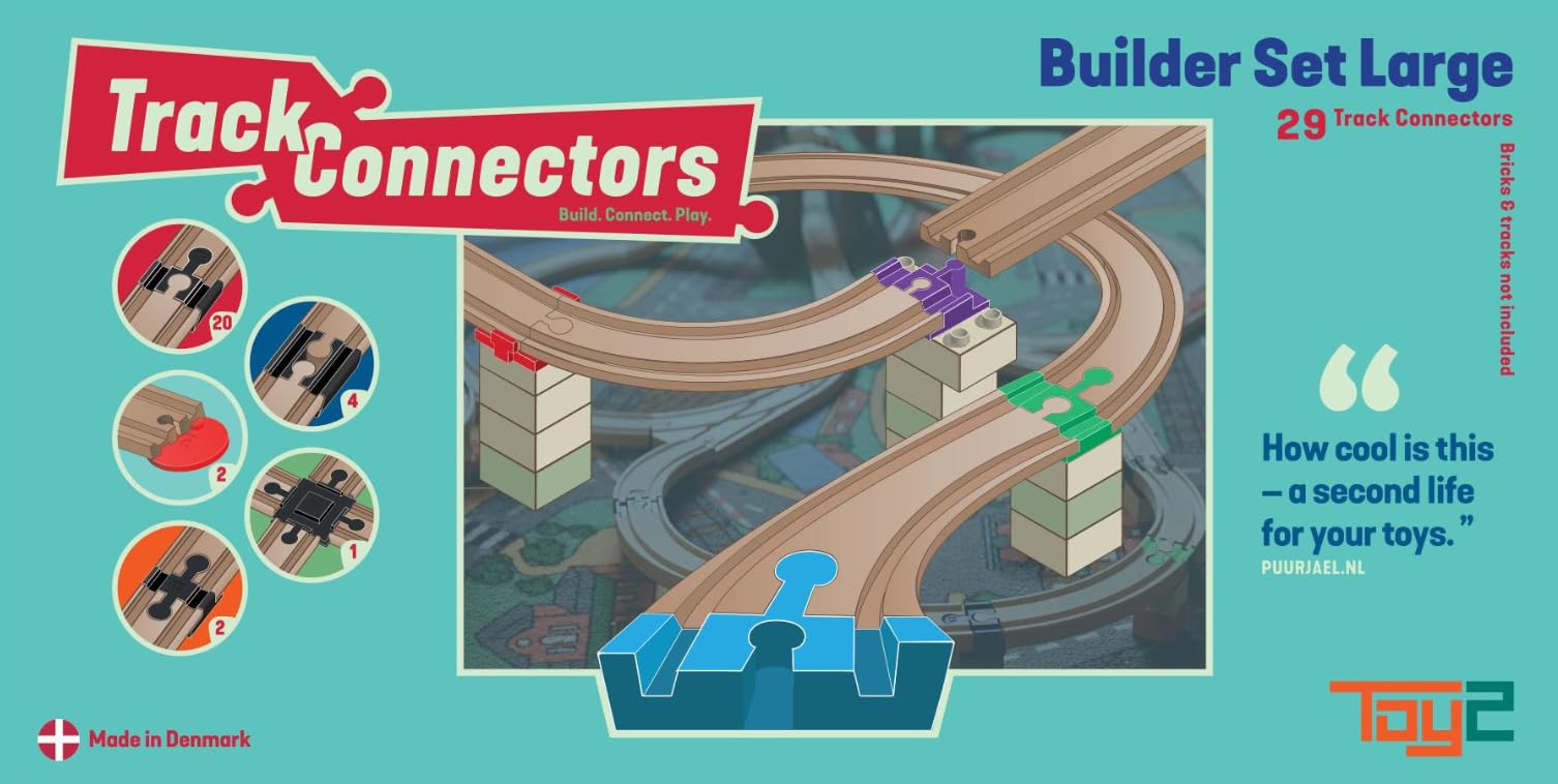 TOY2 Builder Set Large mit 29 Schienenverbindern | Bauset Verschiedene Track Connectors | Holzschienen Verbinder