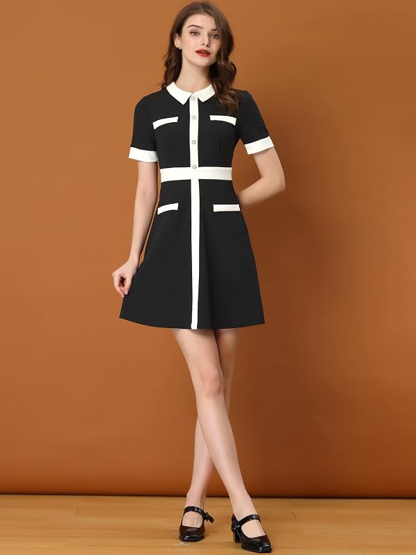 Allegra K Women's Vintage Work Dress Contrast Color Fit and Flare Dresses Medium Black by Allegra K - Used condition - Image 5