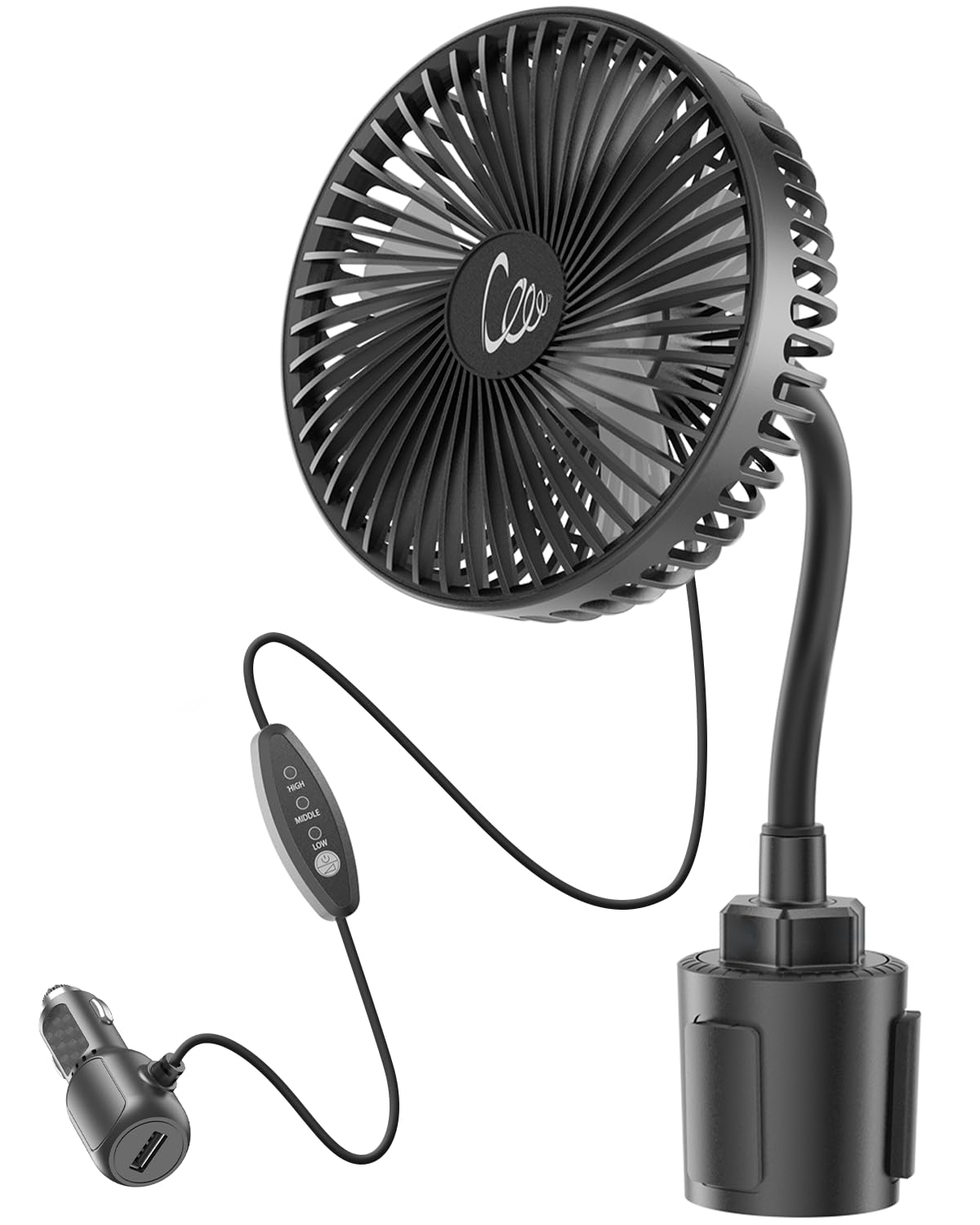 Ventilador de coche de 12 V, ventilador portátil de vehículo de 3 velocidades para asiento delantero, encendedor de cigarrillos al