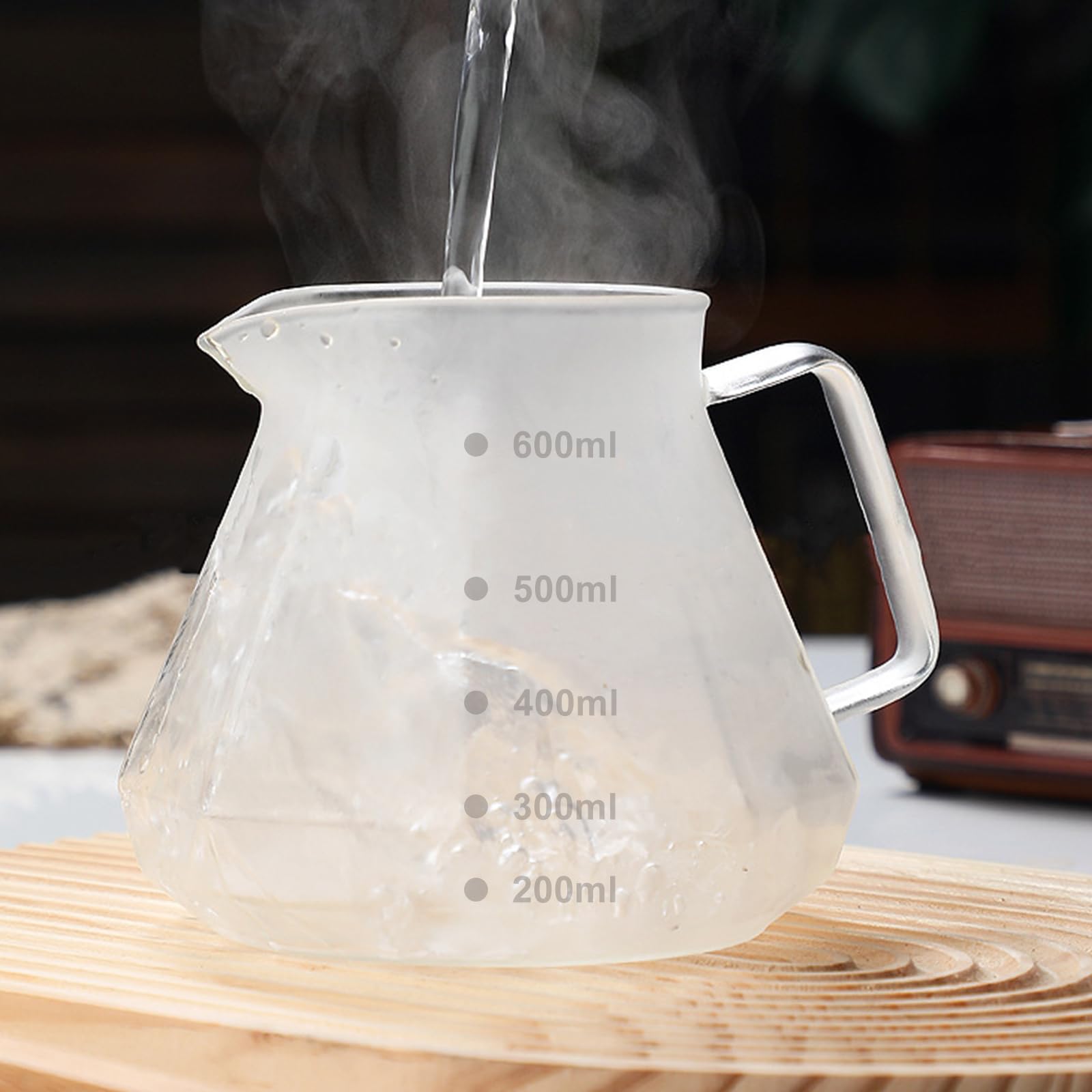 WOPPLXY Cafetera de vidrio borosilicato de 600 ml con 100 filtros de papel tamaño 02, jarra de café de goteo con mango de nogal para el hogar, restaurante, café