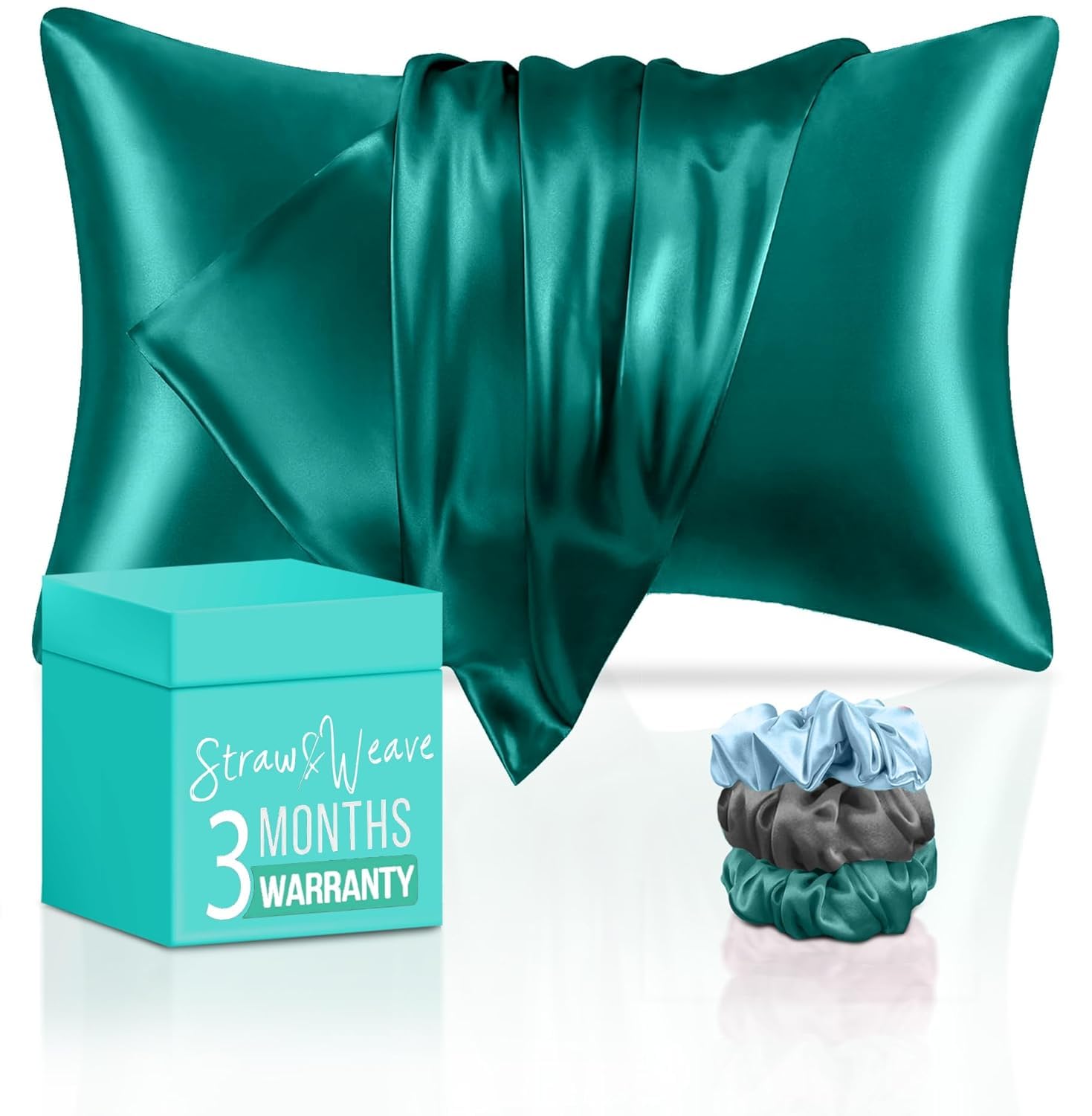 Satin Pillow Covers for Hair | Christmas Gift & New Year Gifting Employee Gifting | 3 Satin Scrunchies for Women | Silk Pillow Case Pack of 2 | 3 Satin Scrunchies for Women Hair | 1 Year Warranty