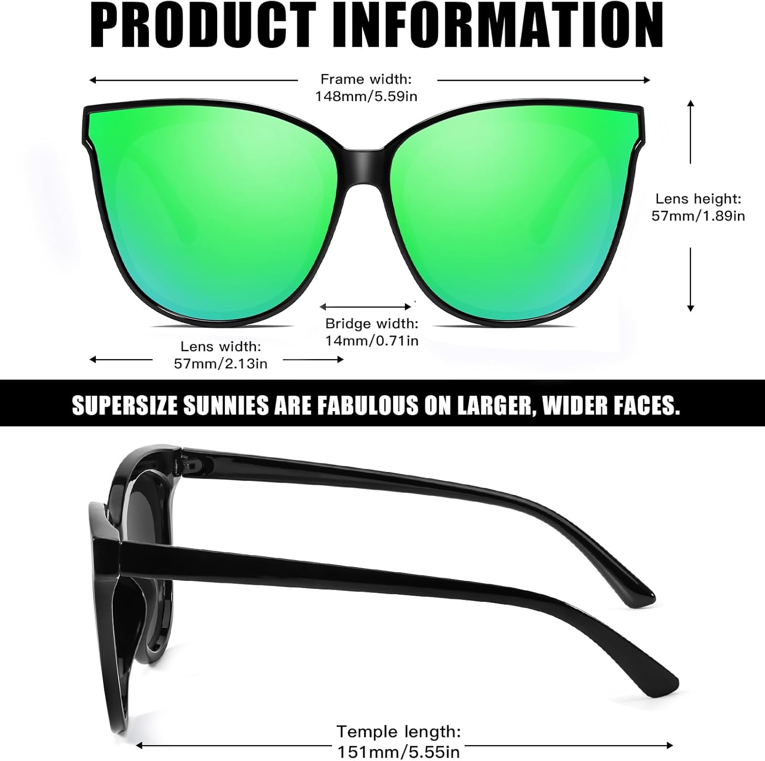 LVIOE Polarized Sunglasses for Women UV400 Protection Oversized Cat Eye Frame Retro Sunglasses for Driving Fishing Outdoor