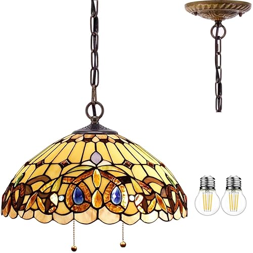 WERFACTORY Tiffany Pendant Light Fixture Serenity Victorian Stained Glass Hanging