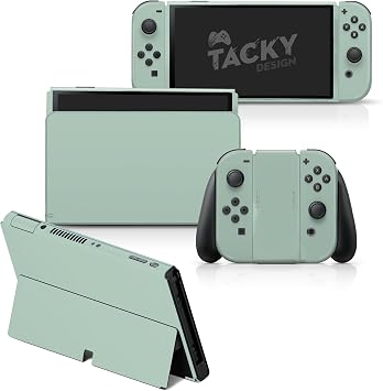 Tacky Design Solid Skin Compatible with Nintendo Switch OLED Skin Wrap Cover, Classic Cover for Switch OLED Stickers, Premium 3M Vinyl Pastel Green, Nintendo Switch OLED