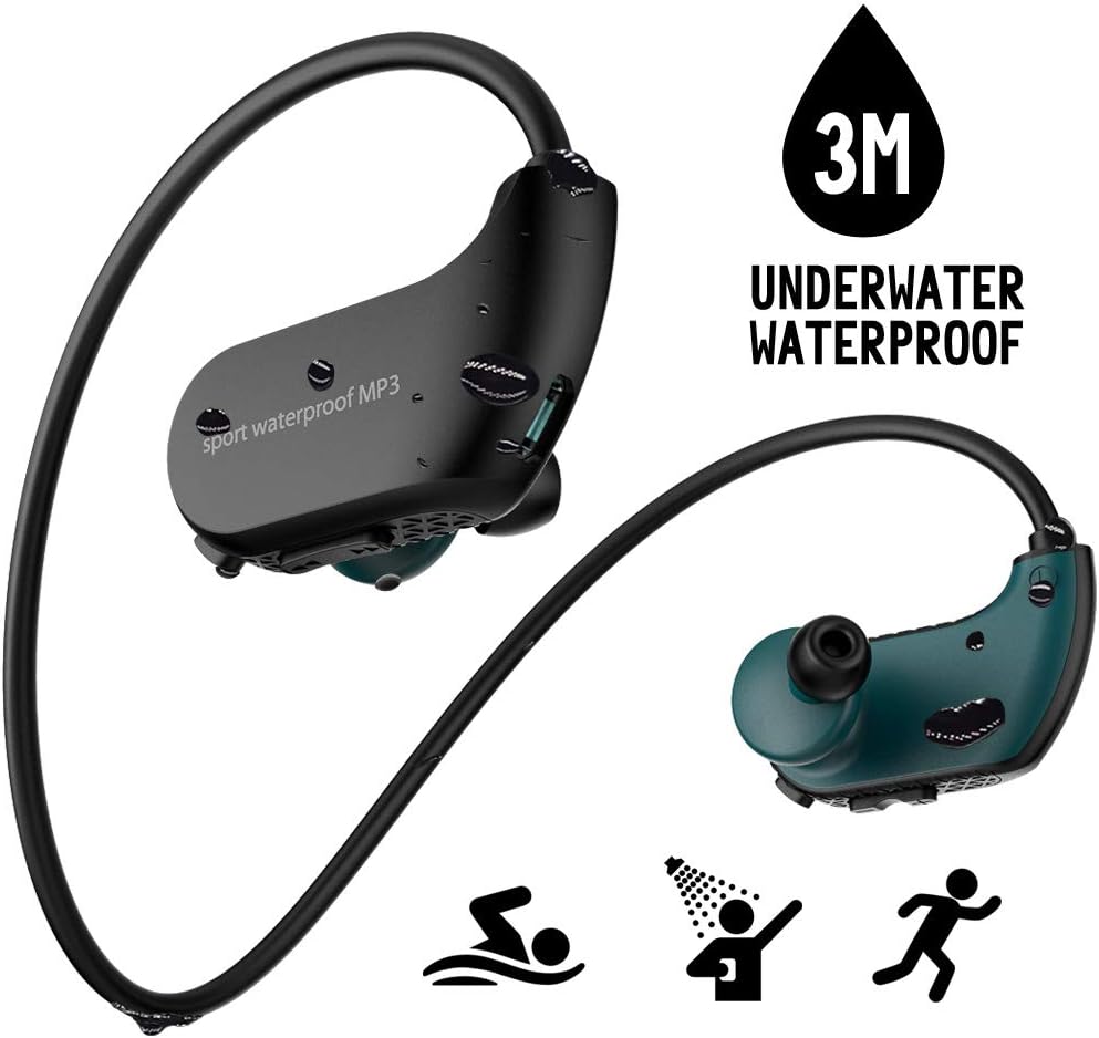 Aztine Waterproof MP3 Player, IPX8 & Underwater 3 Meters Waterproof Headphones for Swimming, with Shuffle and Order Playing, Single Song Cycle, Support Plaslists