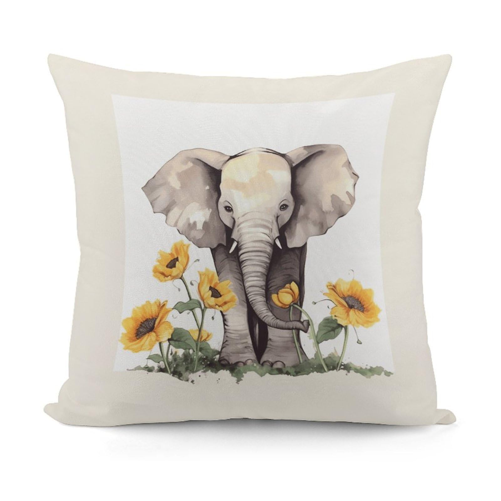 VstaDank Elephant and Sunflower Throw Pillow Covers Fade-Resistant Plush Pillow Case Cozy Square Cushion Case Removable Pillowcase Exquisite Pillow Shams Soft Pillow Protector 18"x18"