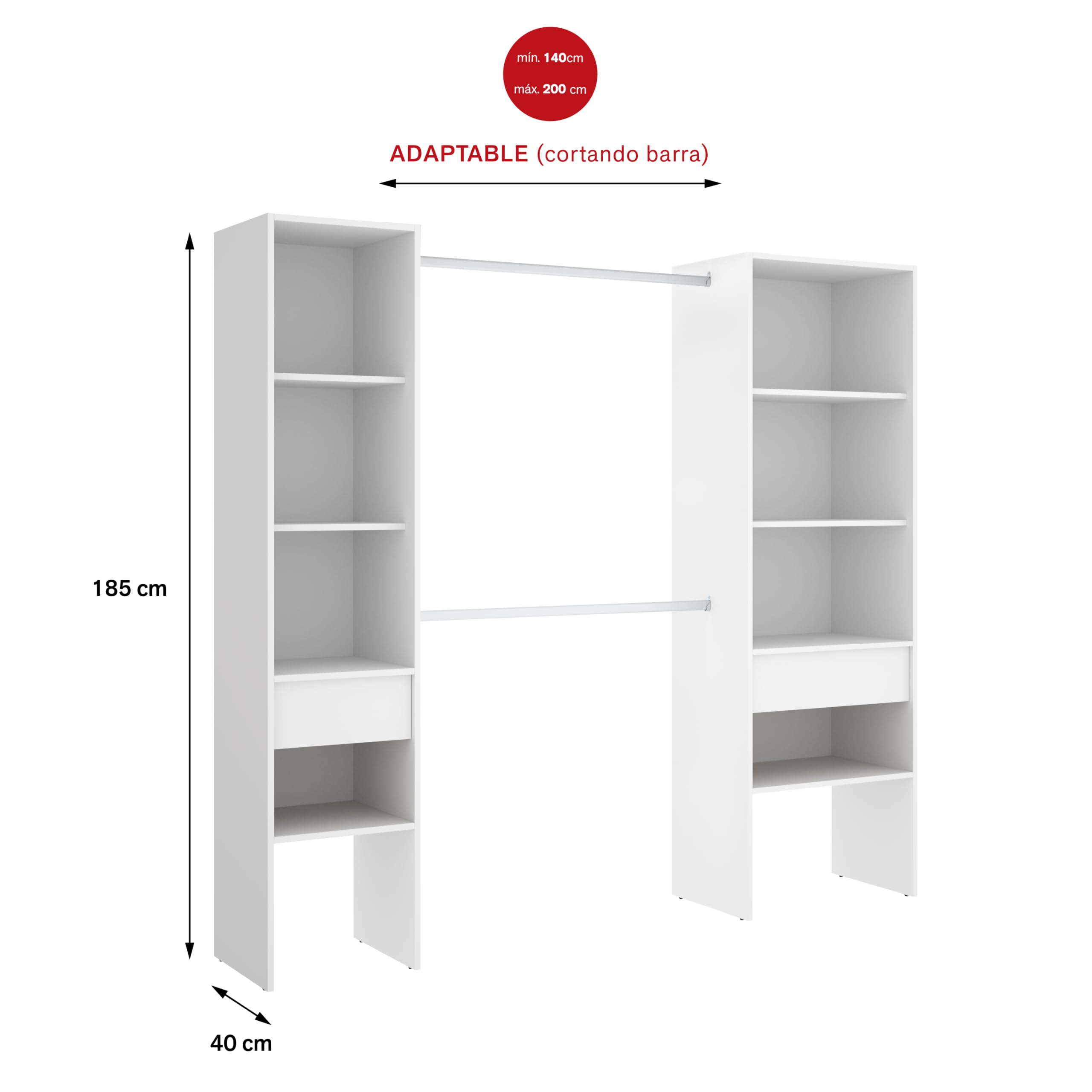 DEKIT GRUPO RIMOBEL SUIT - Vestidor con dos columnas y dos cajones - BLANCO - 185 x 160 x 50