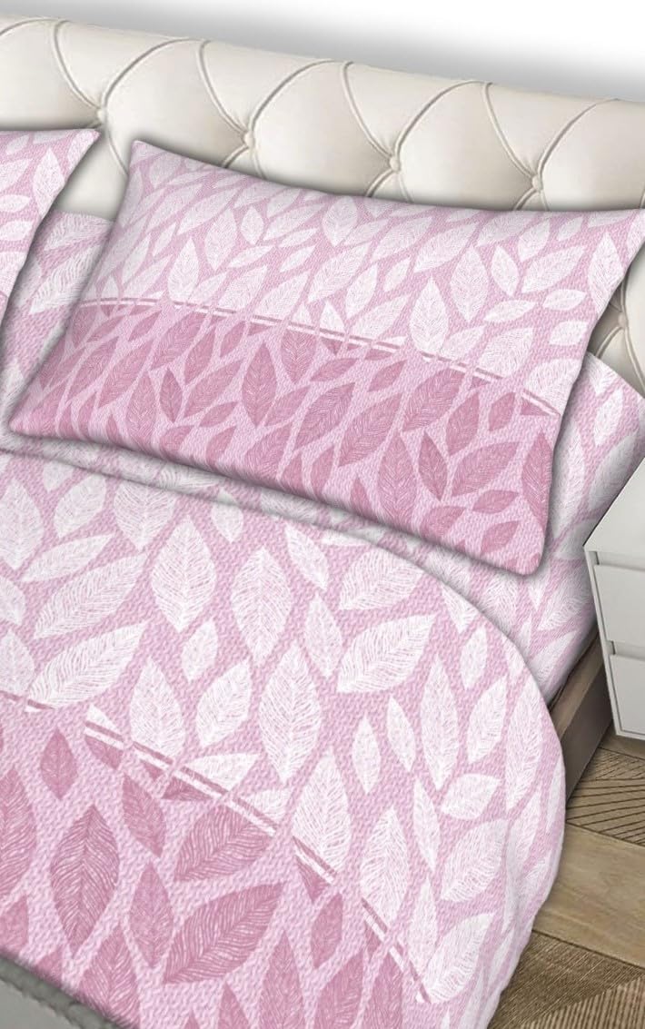 L'Emporio Casa Set Lenzuola in Flanella, Cotone Italiano 100% Pettinato, Anti-Pilling Varie Misure (Fooda Rosa, Matrimoniale)