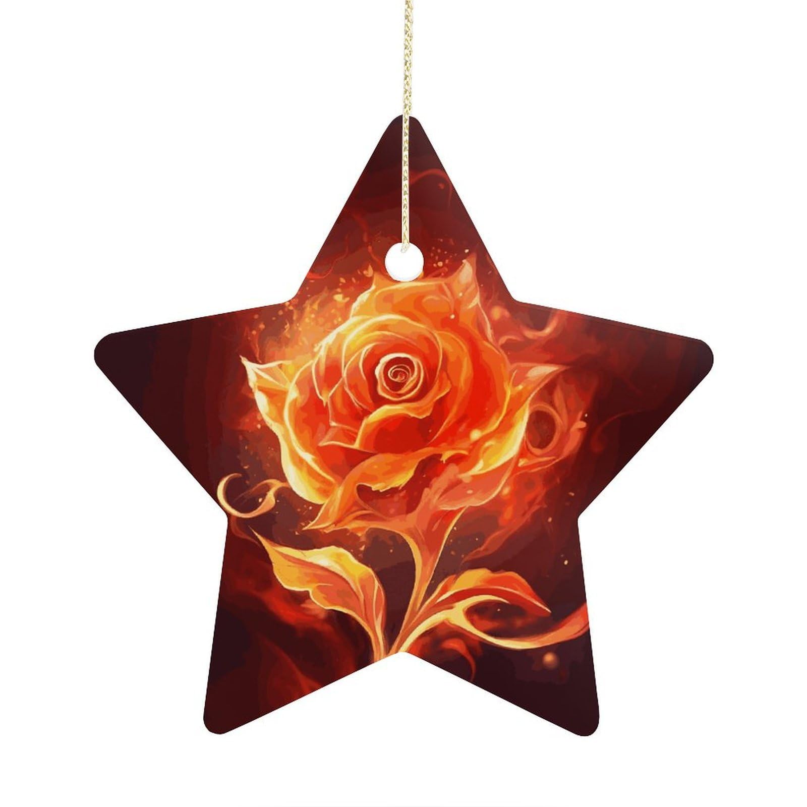 Fodpand Women's Style Flame Rose Ornament With String, Keepsake Hanging Decorations,Ceramic Ornaments For Men Indoor Home Holiday Party Gifts
