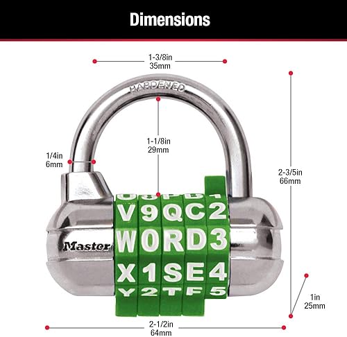 Miniatura 8 de Master Lock Candado, Set Your Own Word Combination Lock, 2-12 pulgadas de ancho, negro, 1534DBLK (paquete de 2)