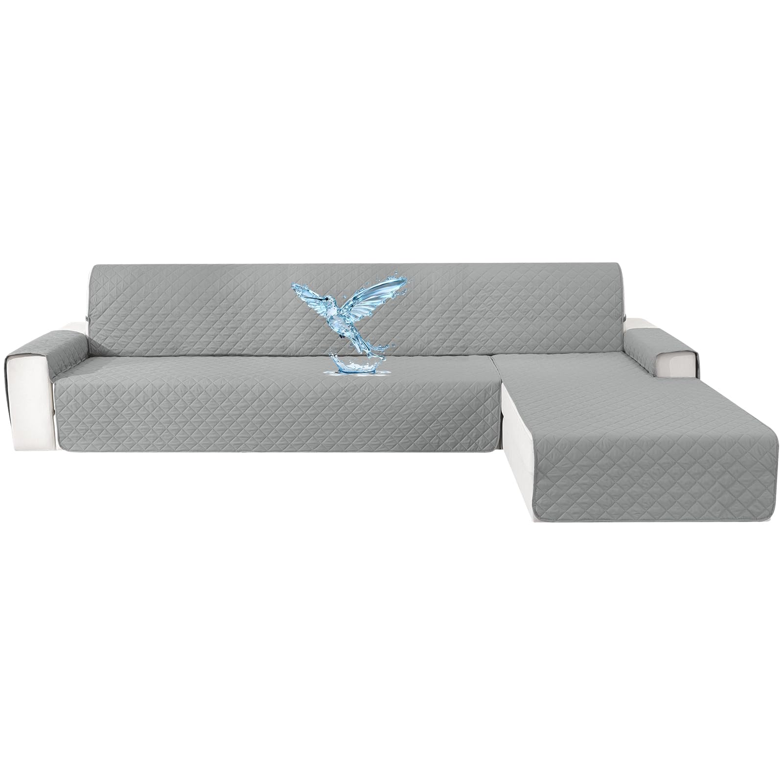 Impermeable Funda Sofa Chaise Long 4 Plazas, Funda Chaise Longue Derecho/Izquierdo Reversible, Universal, Ajustables, Antideslizante, Lavable, para Gatos Perros, Gris Claro Global Recycled Standard Global Recycled Standard Global Recycled Standard