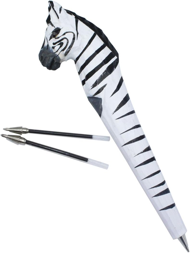 Handmade Carved Ballpoint Pen Tiger style Natural Wooden Carving Cute Animal Refillable Pen 1pc/zebra from Nument(TM)
