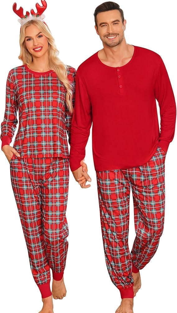 SWOMOG Matching Family Pajamas Christmas Pjs Long Sleeve Holiday Sleepwear Soft Loungewear