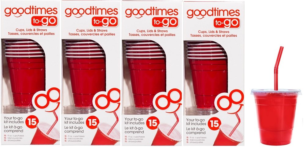 Goodtimes 9oz Cups To-Go Kits With Lids And Straws (60, Red)