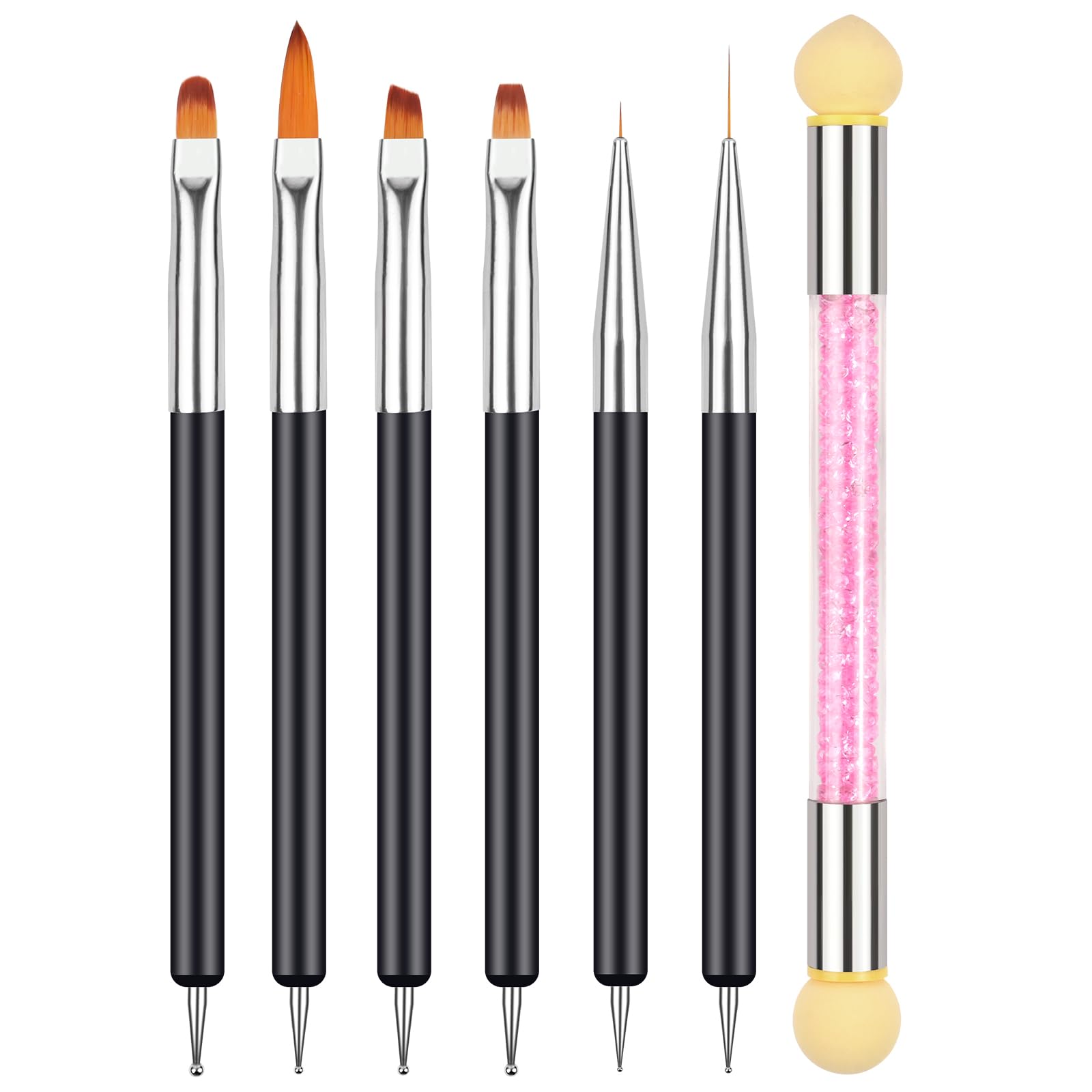 Pennelli Nail Art Set di Pennelli, 6 Pezzi Pennelli e Spugna di Pennellino, per Unghie in Gel per Disegnare DipingereLlinee e Fiori per Nail Art per Il Design Delle Unghie