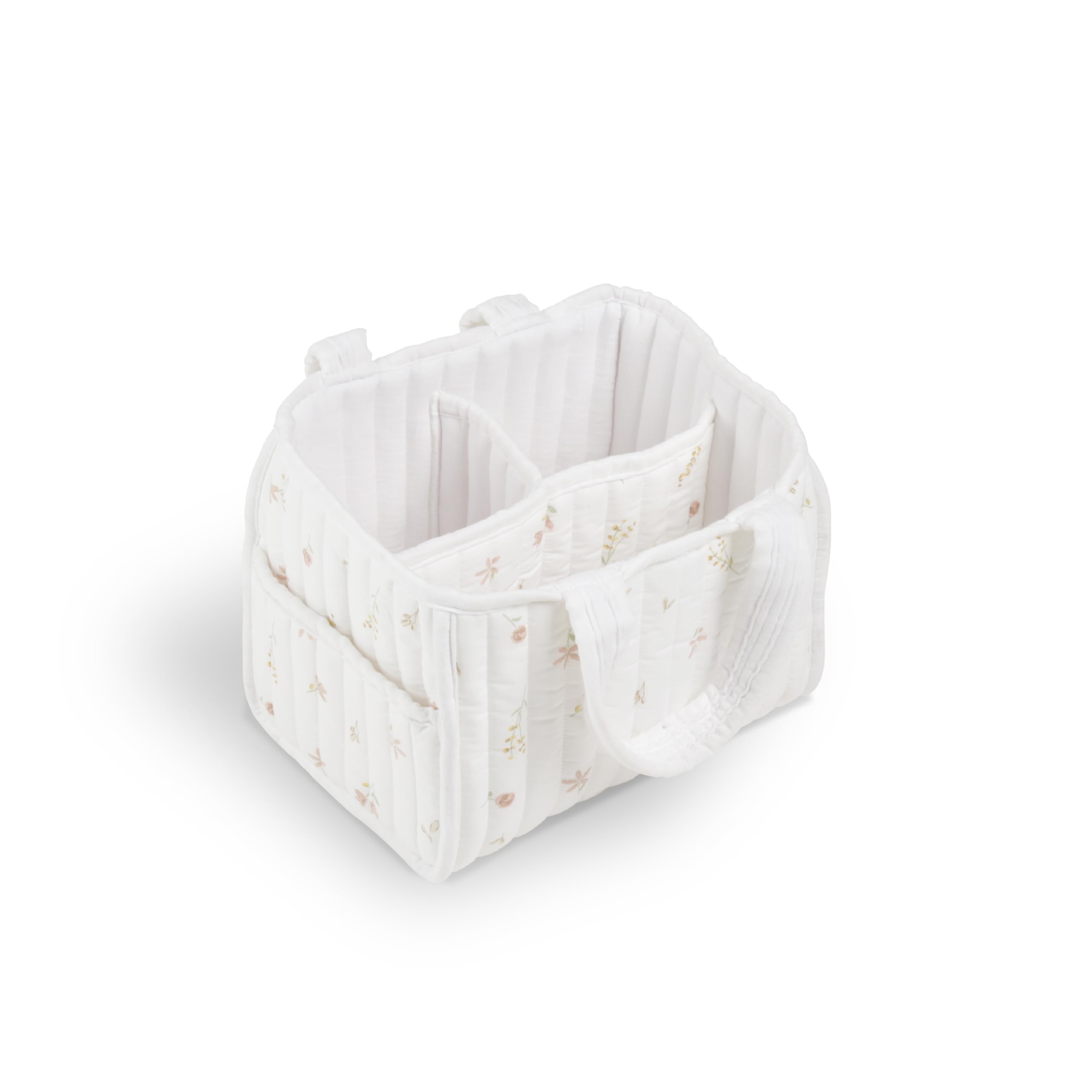 CuddleCo Organizador de pañales acolchado con 3 compartimentos internos espaciosos, bolsillo exterior, asas resistentes, lavable a máquina, artículos esenciales para padres recién nacidos (prado de