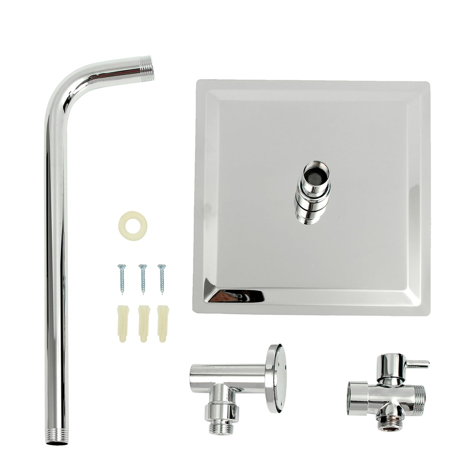 Mejora tu baño: juego de cabezal de ducha cuadrado de 8 pulgadas con brazo de montaje en pared, válvula desviadora de 3 vías, acero inoxidable, conector G1/2 para una máxima relajación y experiencia