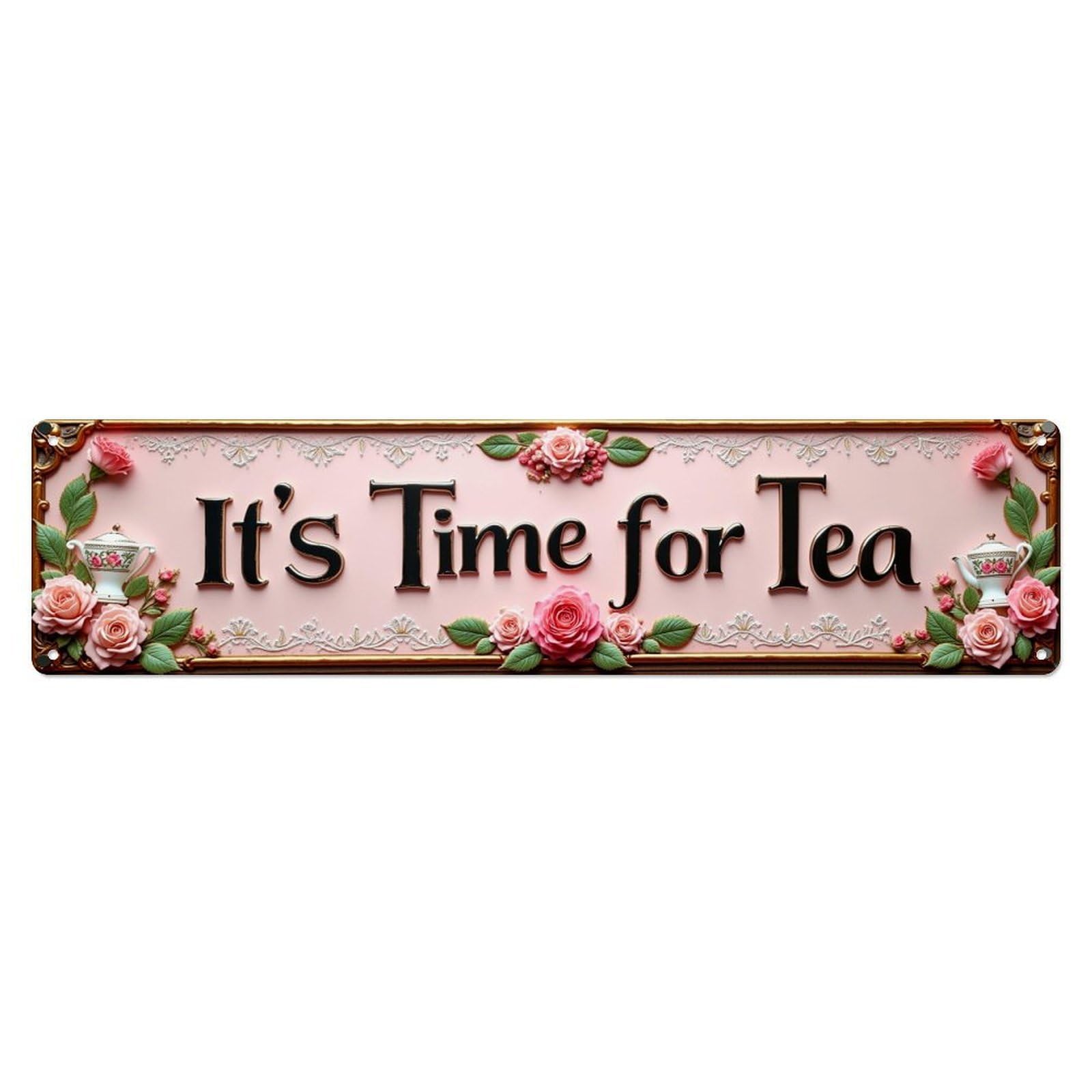 Floral Tea Time Sign Pattern Metal Tin Sign Plaque