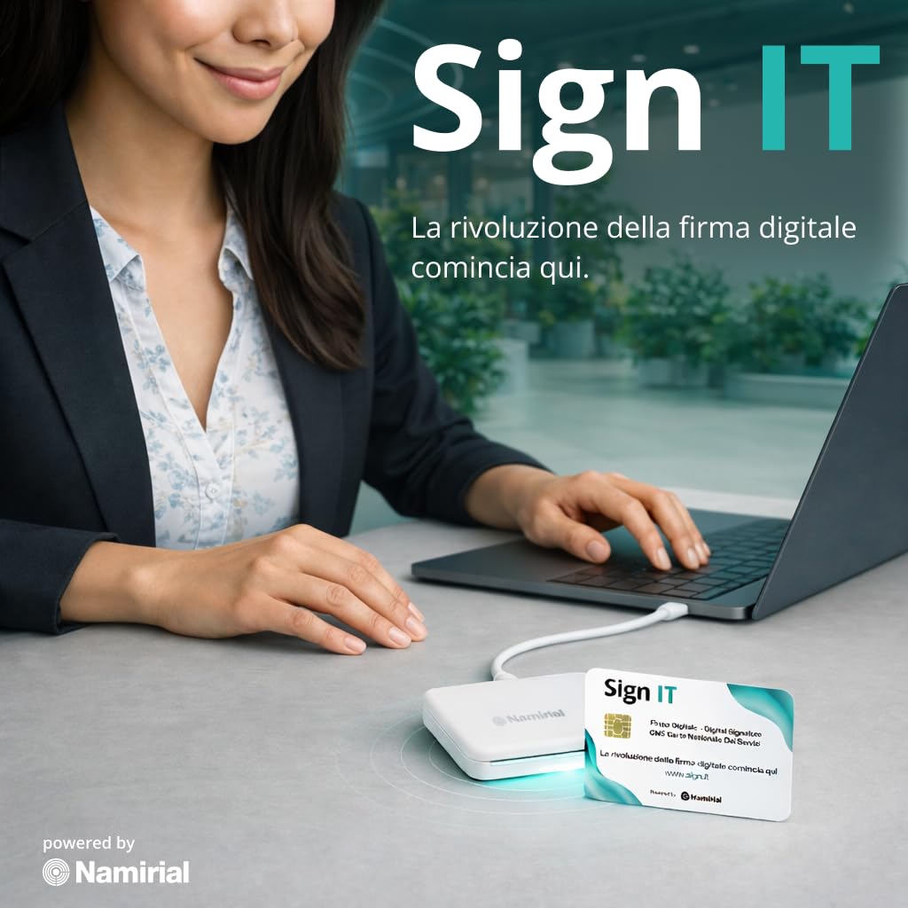 Sign IT – Paquete con tarjeta inteligente para firma digital + lector de tarjetas inteligentes minilector EVO | Activación online en menos de 10 minutos con SPID o cieID | válida 3 años | Seguro y