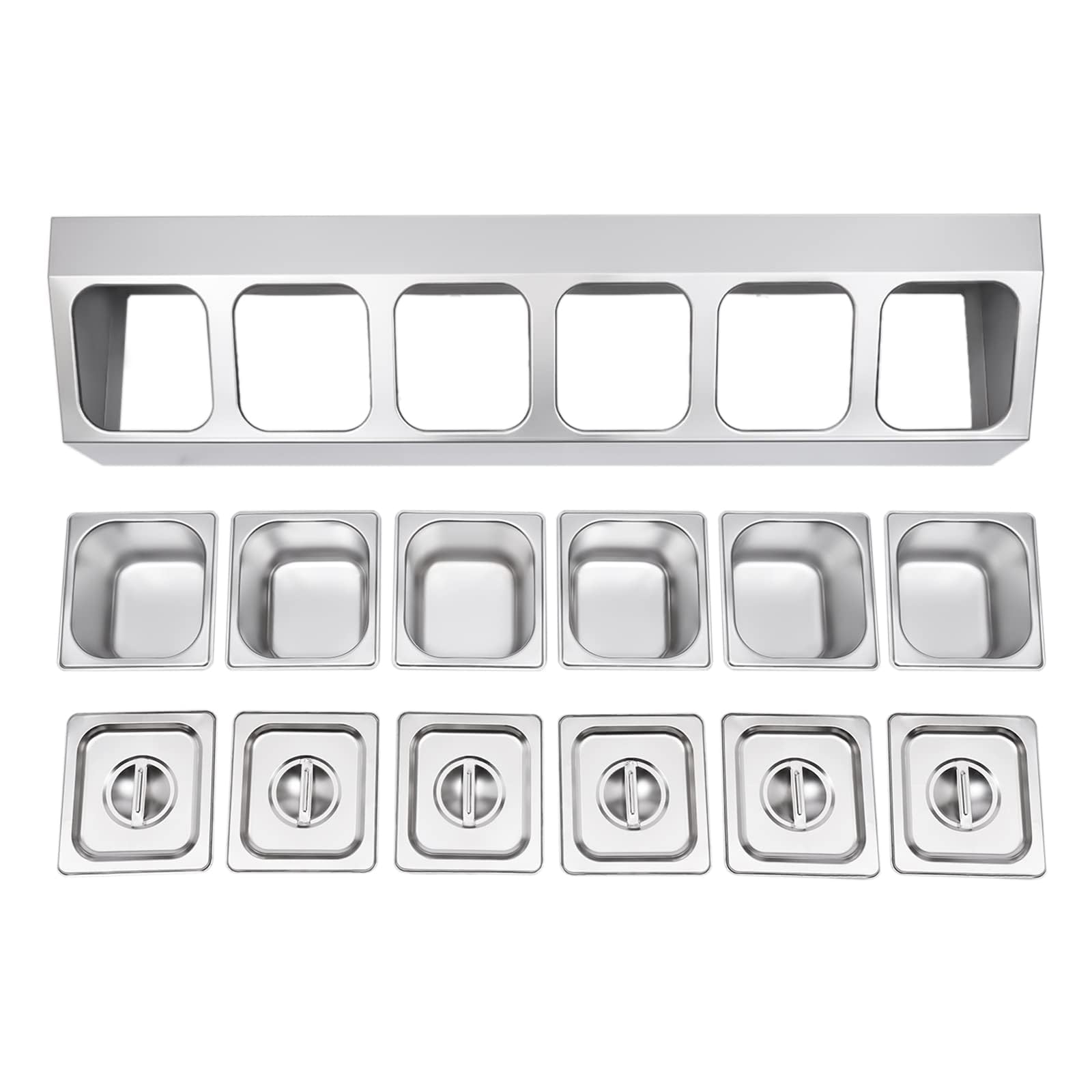 Contenitore per ingredienti, contenitore GN con coperchio, contenitore Gastronorm in acciaio inox, 6 pezzi, per gastro e cucina, contenitore Gastro, accessori per pizza, 104 × 22,5 × 22 cm