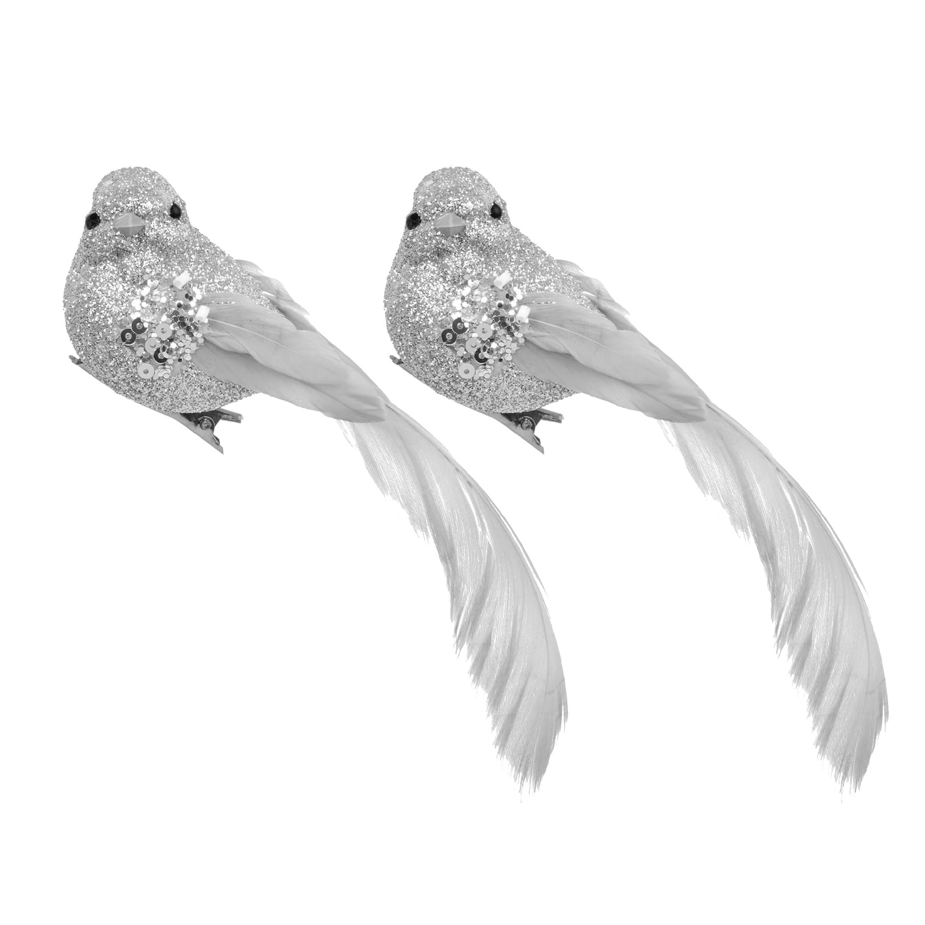 Widdle Gifts Silver Christmas Tree Bird Clip On Decoration Glitter Sequin 18Cm Set Of 2-6636