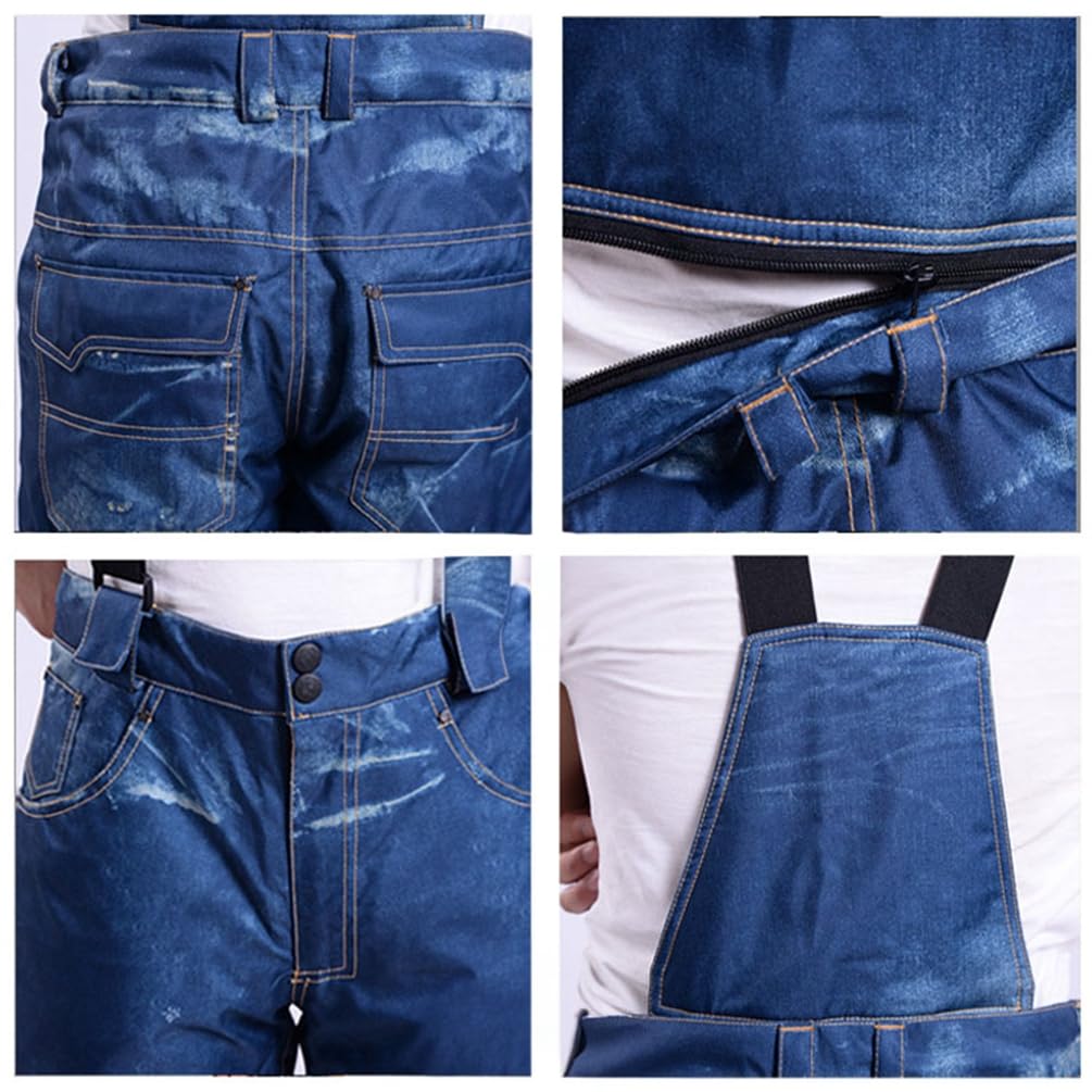Pantaloni da sci in denim da uomo e donna, per escursionismo, trekking, attività all'aperto, inverno, snowboard, impermeabili, antivento, funzionali, imbottitura in cotone caldo, pantaloni
