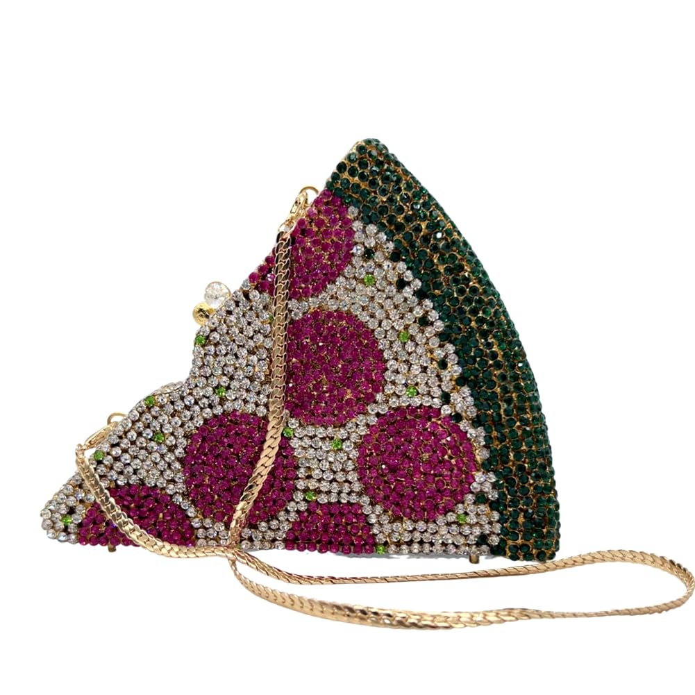 DEBIMY Pizza Diamond Sparkling Clutch Purse Cute Rhinestone Evening Bag for Women Party Cute Shoulder Bag Handbag for Wedding Red Brown