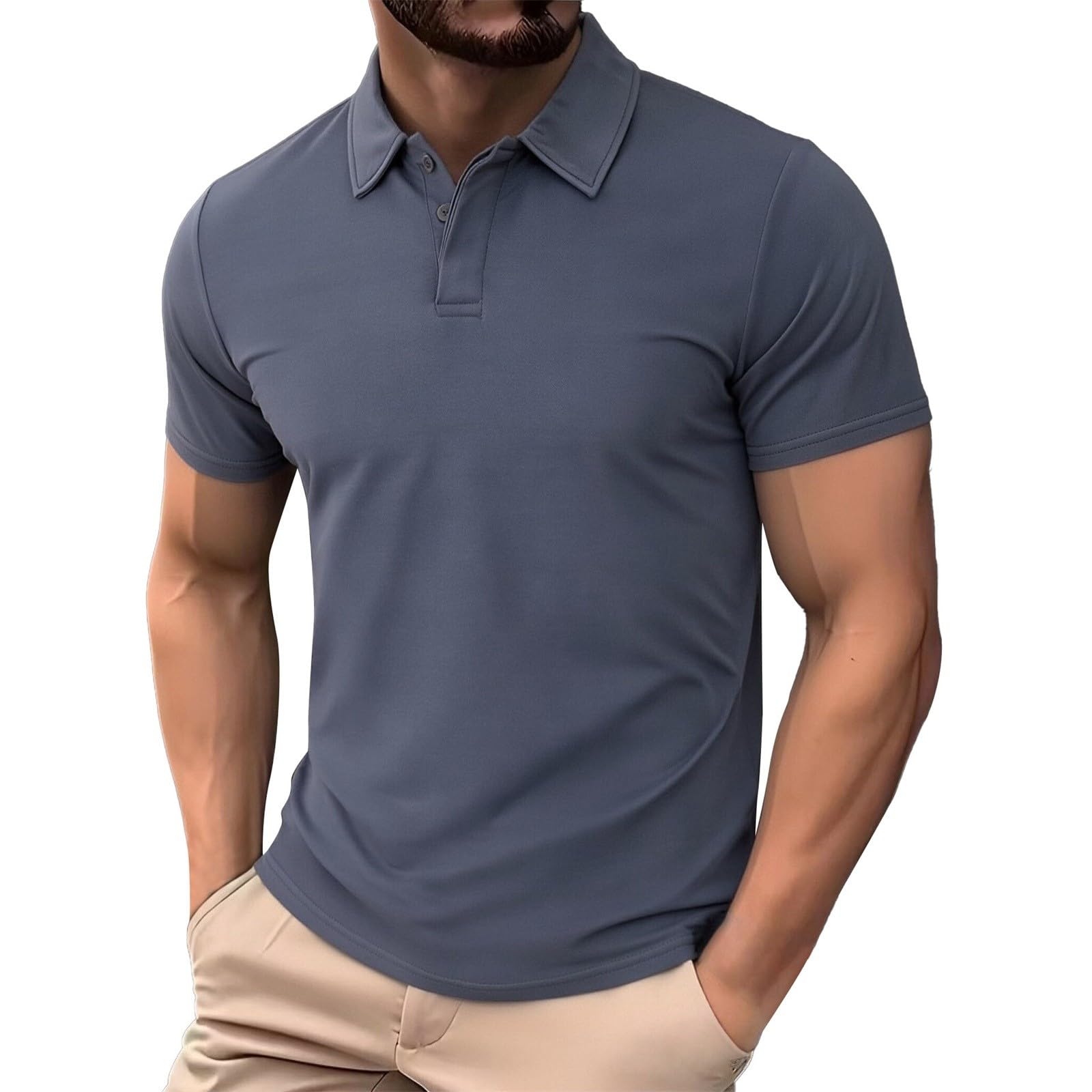 Polo Chemise Homme Lin Manches Courtes Ete Décontracté Tee Shirt Style Vacances à Cuba avec Bouton Chemise Col V Hommes Uni Chemisette de Vacances et Plage Fitness Tshirt