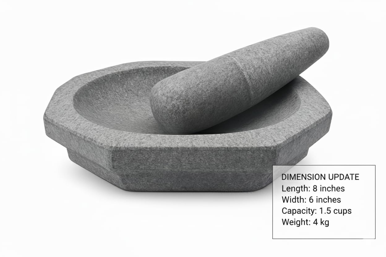 Kalvam Stone Mortar Pestle for Kitchen (8 inch), Grinder for Kitchen, Silbatta for Chutney, Ginger Garlic Crusher, Spice Grinding Khalbatta Stone - Grey