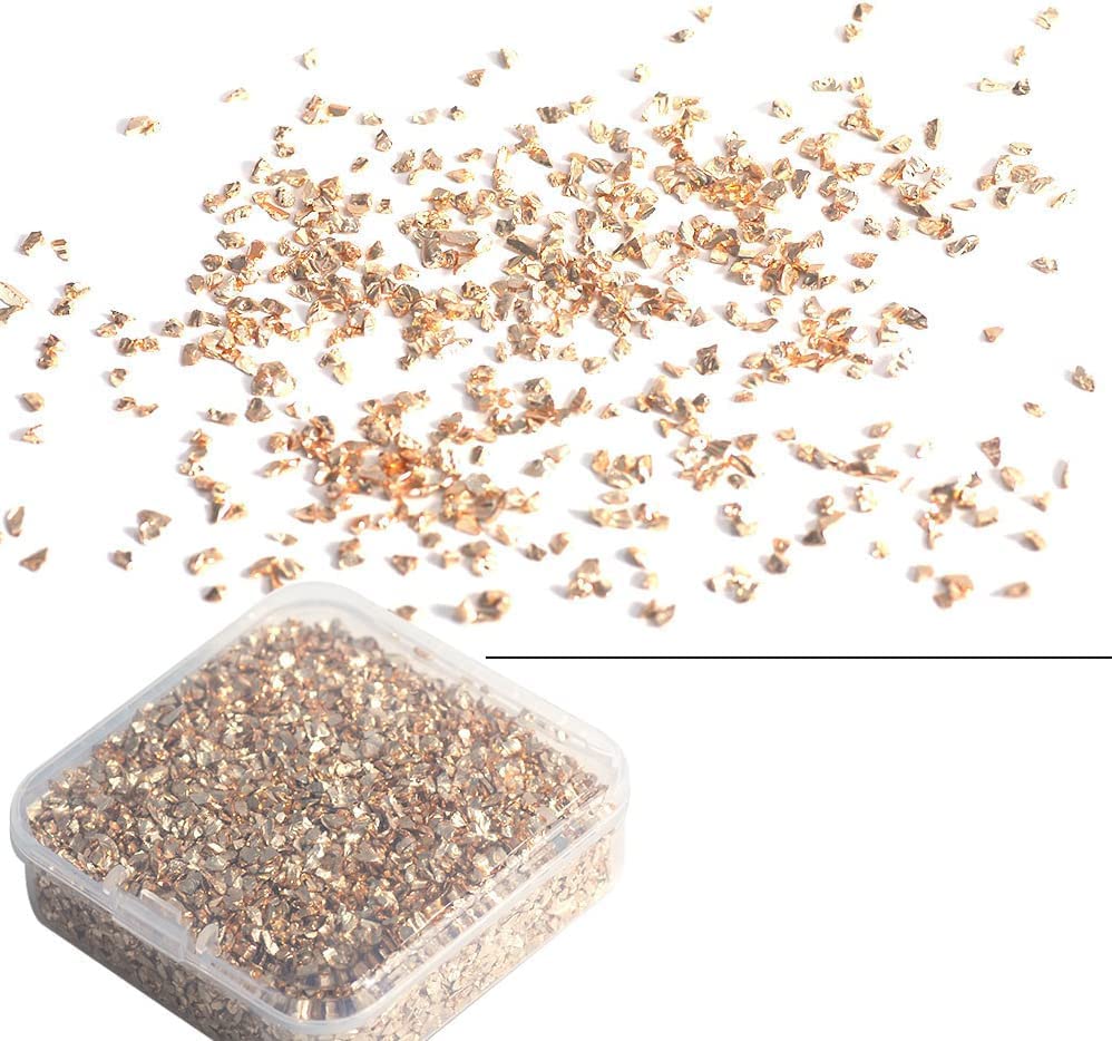 Jaffiust Crushed Glass Irregular Metal Shavings Sprinkle Coarse Glitter Gold Plating for Nail Art Craft DIY Vase Filling Epoxy Mould, Scrapbook Jewelry Making Decoration(Champagne)