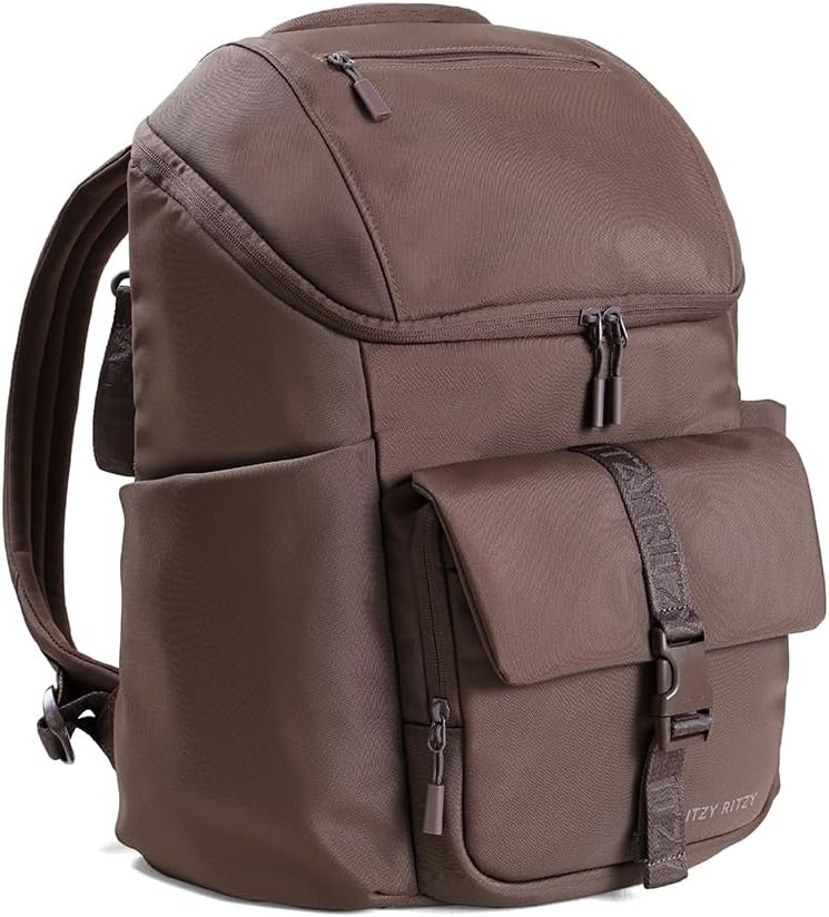 Itzy Ritzy Belong Bucket Backpack – Lightweight Diaper Bag Backpack Featuring 16 Pockets, Bucket Top Opening, Stroller Straps & Changing Pad – Organized and Stylish Everyday Family Backpack (Mocha)