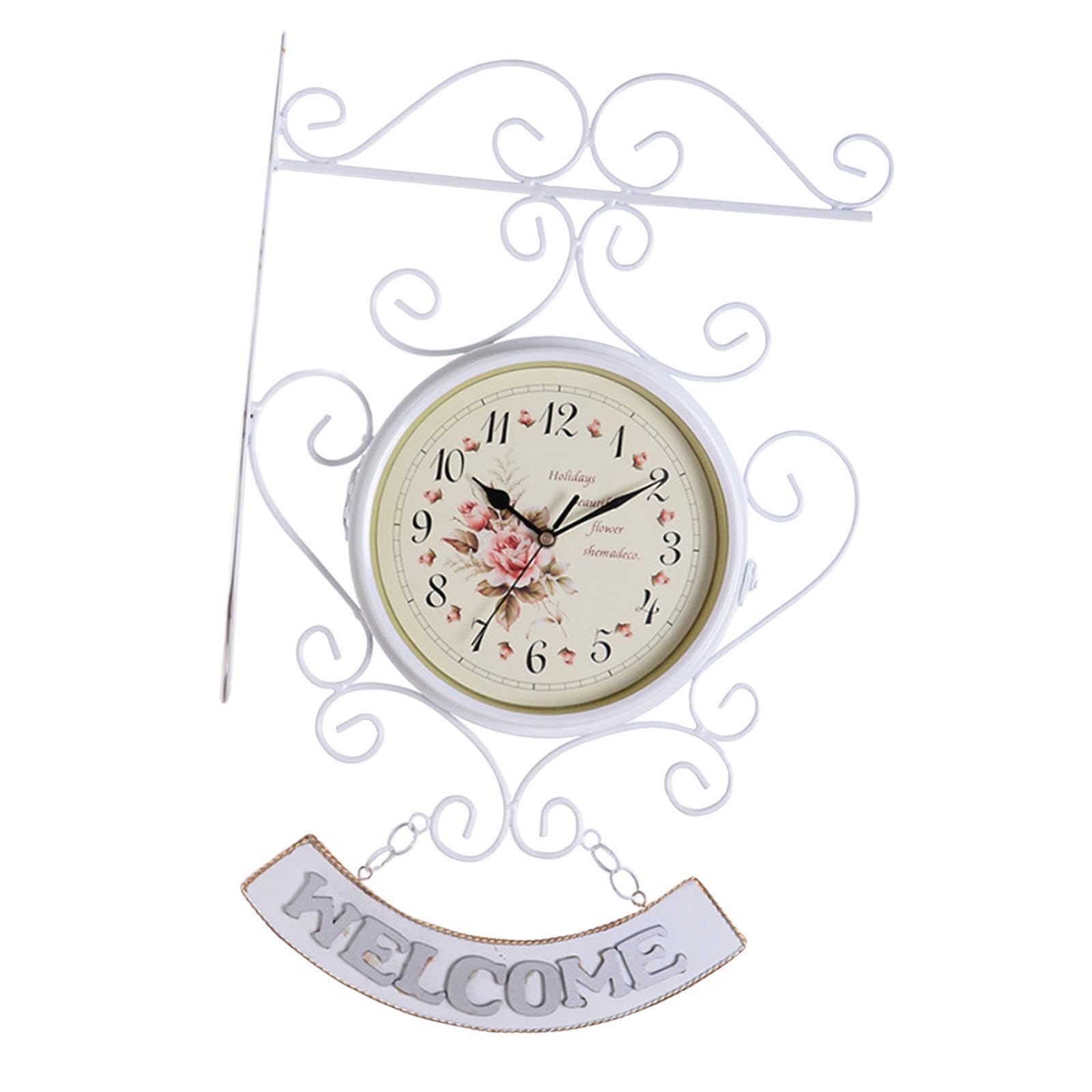 Horloge murale double face pivotante au design rétro fer forgé avec grand cadran