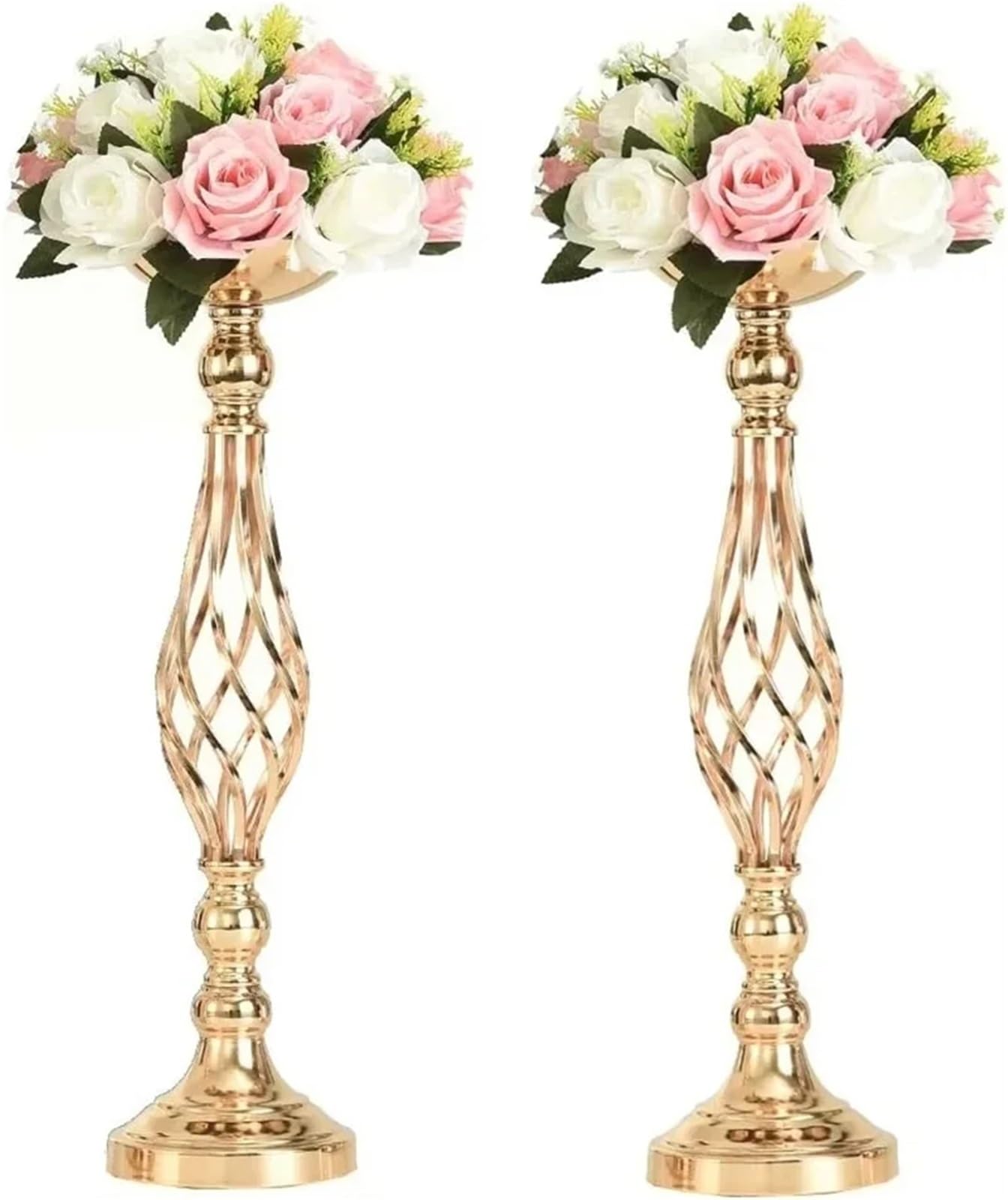 Elegante vaso in metallo, centrotavola, adatto for decorazioni di nozze, feste compleanno in casa(Gold 52cm)