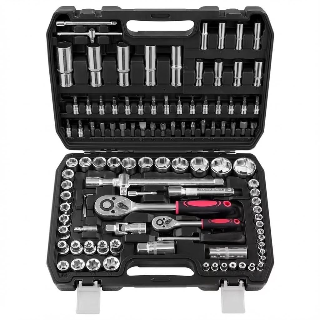 ota Juego de Llaves de Vaso 108 Piezas Cr-V, Kit de Herramientas Mecánicas con Trinquete 1/4" y 1/2", Carraca 72 Dientes, Llaves de Tubo
