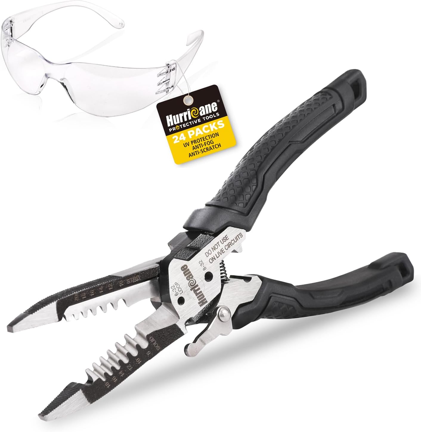 HURRICANE 6-in-1 Wire Stripper, Crimping Tool with 24 Packs Safety Glasses