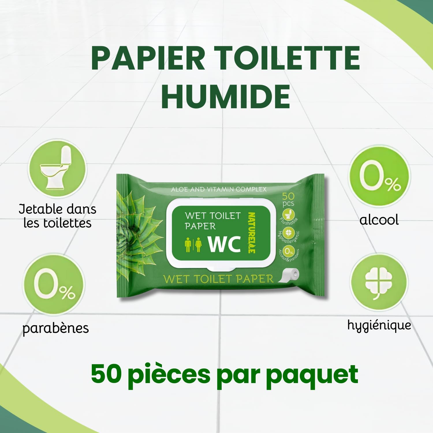 NATURELLE Papier Toilette Humide à l'Aloe Vera 1000 unités Lingettes WC Biodégradables Flushables