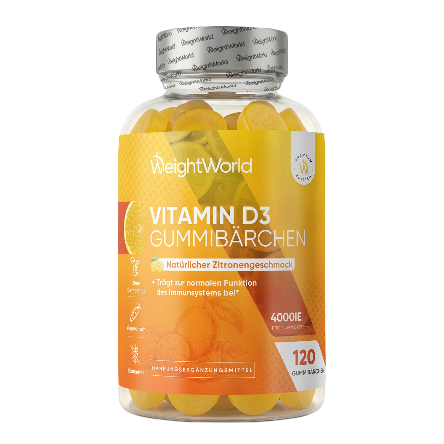 WeightWorld Vitamin D3 Gummies 4000 IE - 120 Gummibärchen ohne Zucker | Vitamin D trägt zur Erhaltung normaler Knochen (EFSA), Nur 1 Gummibärchen alle 4 Tage, Vegetarisch & Glutenfrei