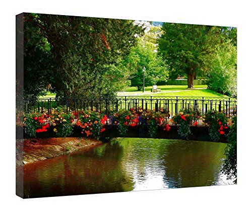 Impression sur toile pont fleuri 40x50 cm avec cadre en bois prêt à suspendre