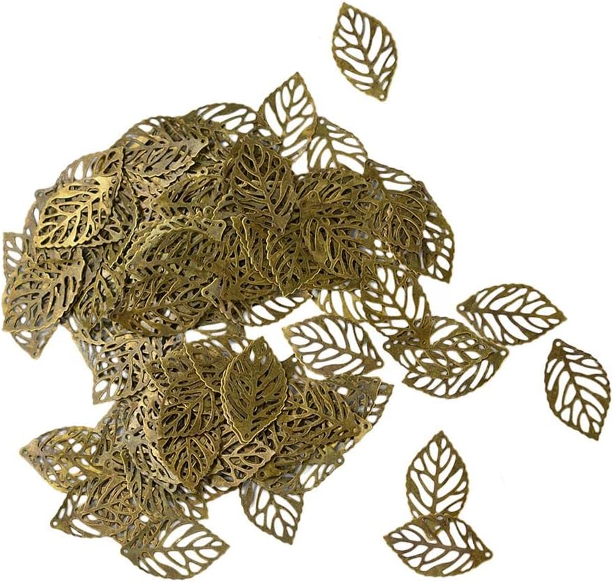 SNAPPSY 3x100 Pieces Tree Leaf Filigree Hollow Cut Charm Pendant DIY Jewelry Findings